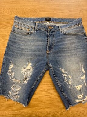 🔥Men's River Island Skinny Stretch Ripped Denim Shorts Size 32